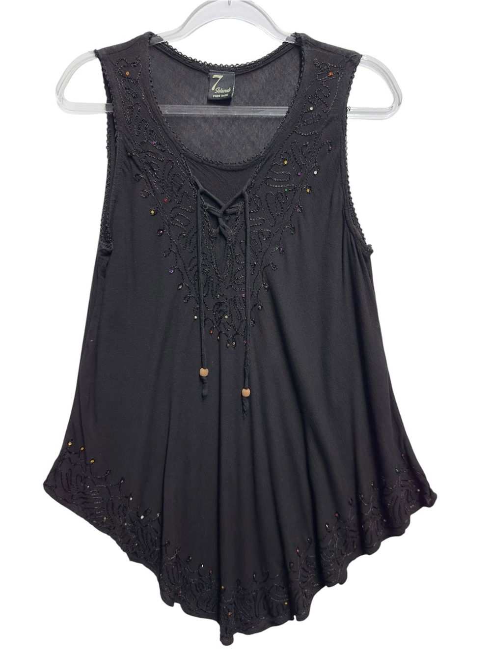 Pure Rayon Knit Gauzy Chambray Beaded Rhinestone Blouse Tunic Tank Top Coverup